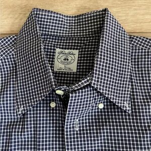 BROOKS BROTHERS Button Down Collared White Purple Check Sport Shirt Men's Size L